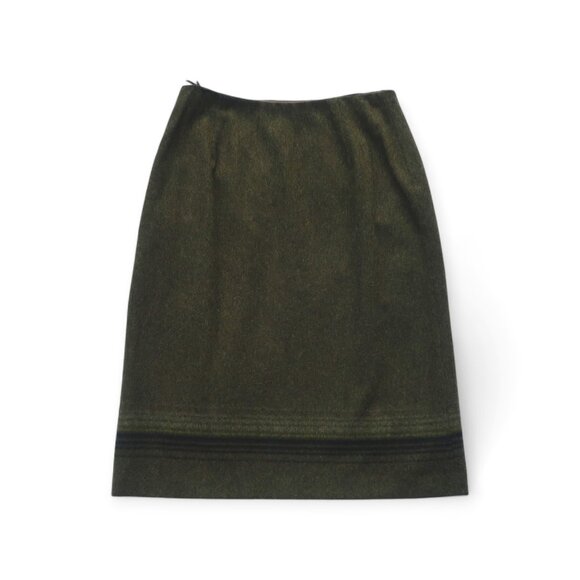 Brooks Brothers Green Wool Knee-Length Pencil Skirt with Striped Hem - Picture 6 of 7
